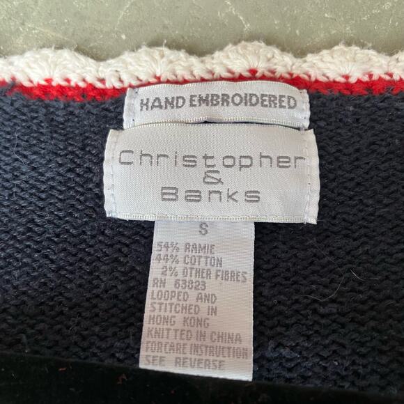 Christopher & Banks Hand Knitted Snowman Cardigan Sweater Size Small - Picture 3 of 4